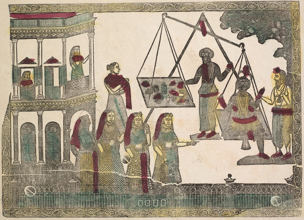 Detail of Krishna Weighted against Precious Objects, 1800s by Shri Gobinda Chandra Roy