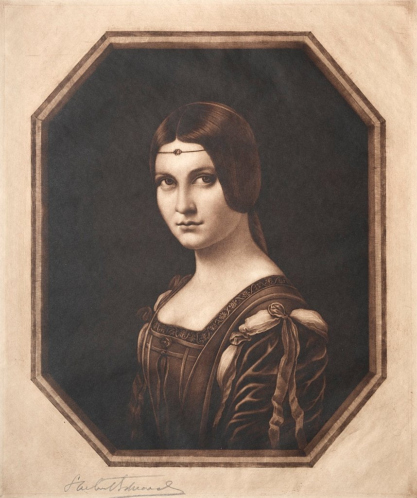 Detail of La Belle Ferronnière, 19th-20th century by Samuel Arlent-Edwards