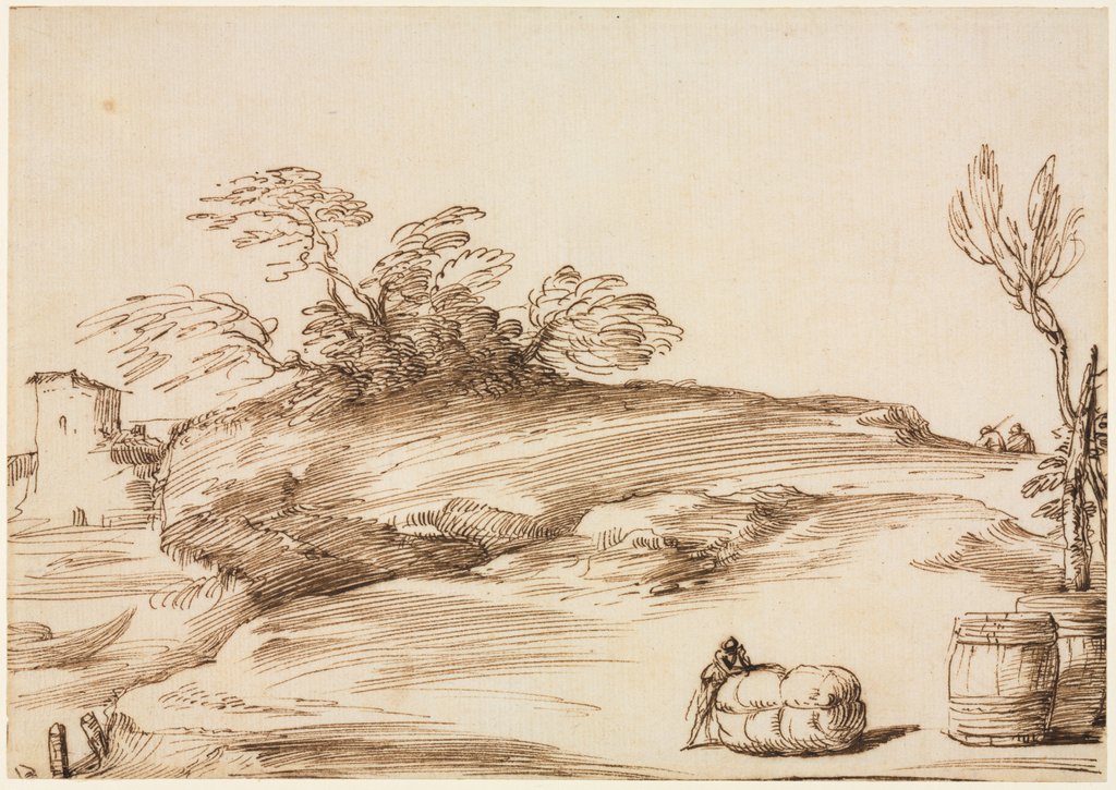 Detail of Landscape with a Man Leaning on a Bale, c. 1640 by Guercino