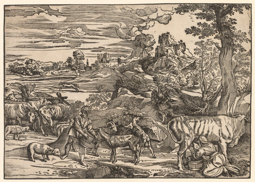 Detail of Landscape with a Milkmaid, c. 1525 by Niccolo Boldrini