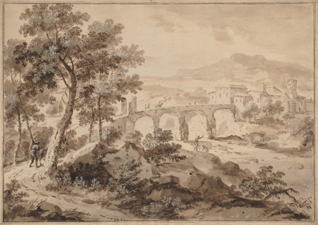 Detail of Landscape with Bridge, 1700-1729 by Marco Ricci