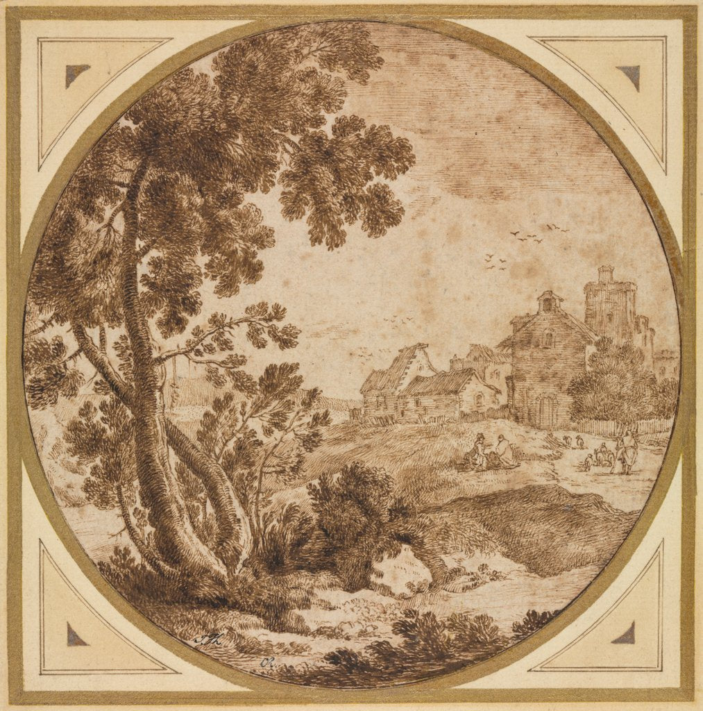 Detail of Landscape with Buildings and Figures, second half 1600s by Onorio Marinari