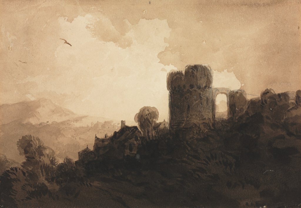 Detail of Landscape with Castle Ruin by Richard Parkes Bonington