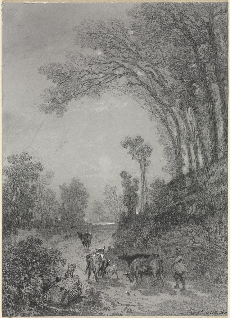 Detail of Landscape with Cows, second half 19th century by Émile van Marcke
