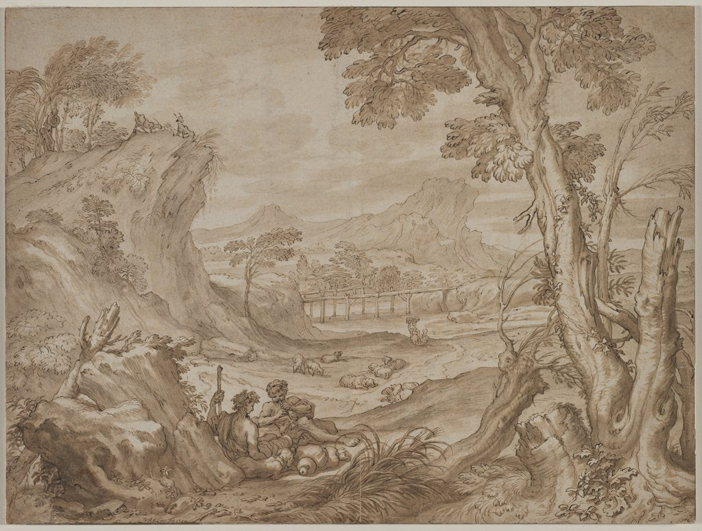 Detail of Landscape with Shepherds, c. 1700? by Domenico I Piola