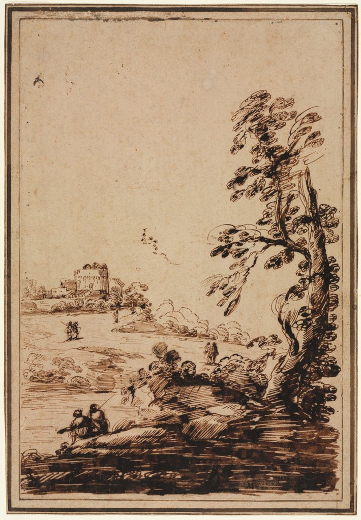 Detail of Landscape with Small Group of Buildings, second half 1700s by Guercino (imitator of)