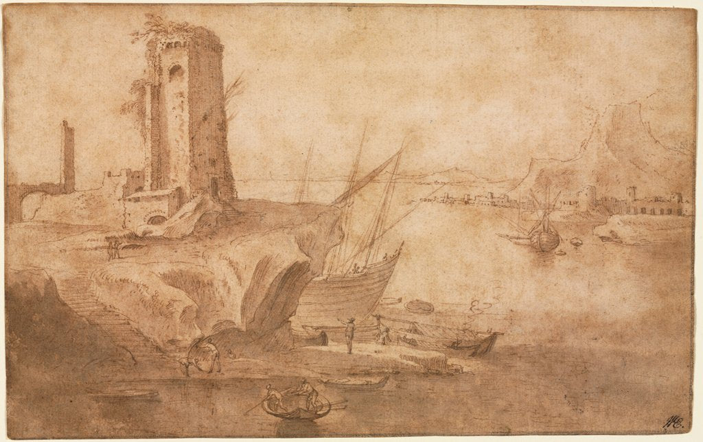 Detail of Landscape with Tower at Seashore, 1600-1614 by Filippo Napoletano