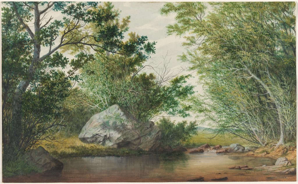 Detail of Landscape with Wooded Stream and Boulder, c. 1880s by William Allen Wall