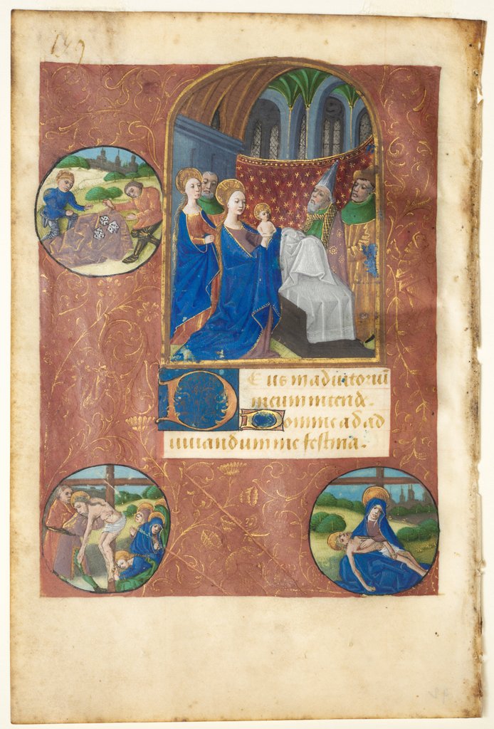 Detail of Leaf from a Book of Hours: Presentation in the Temple with Roundels of the Casting of Lots…, c1460 by Master of Adélaïde de Savoie (follower of)