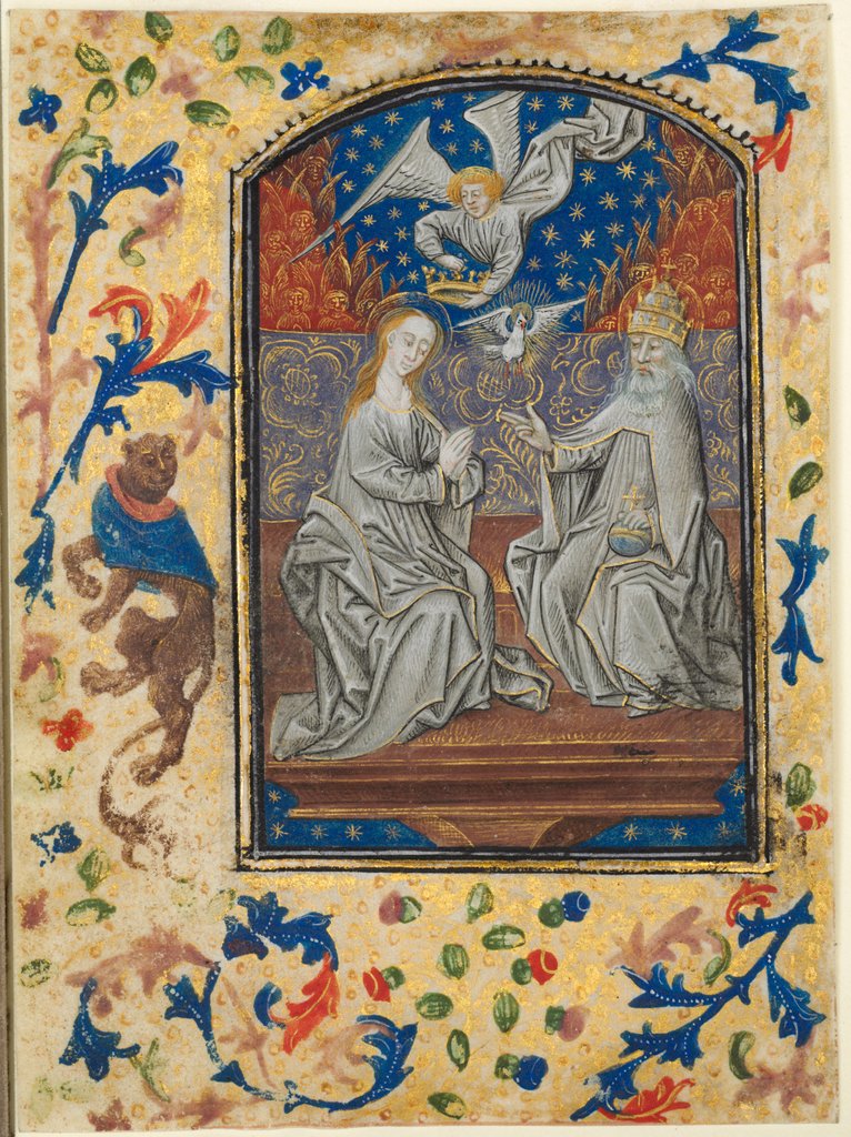 Detail of Leaf from a Book of Hours: Virgin and Child Enthroned, c. 1470-1480 by Guillaume Vrelant (circle of)