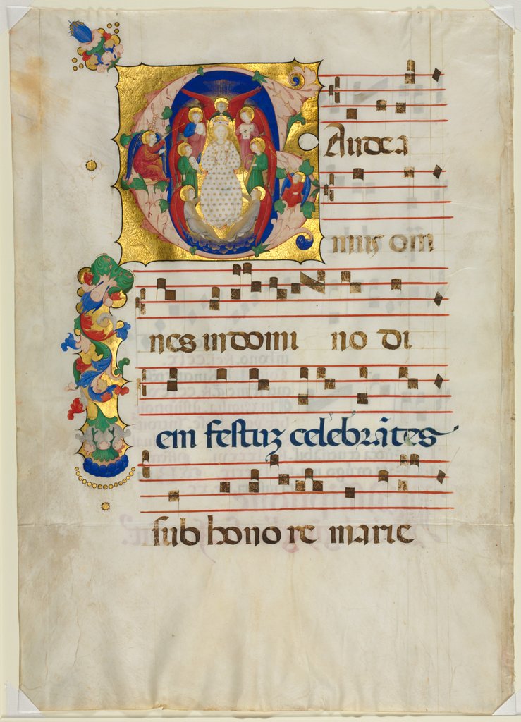 Detail of Leaf from a Gradual with Historiated Initial: Mary as Queen of Heaven, c. 1425-1450 by Unknown
