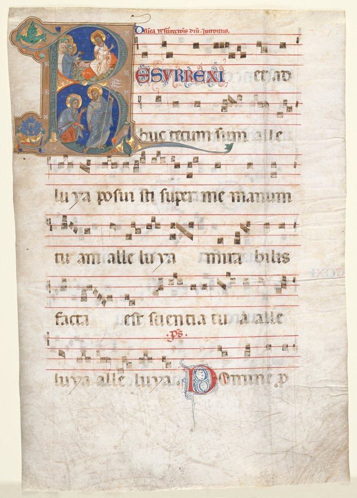Detail of Leaf from a Gradual: Initial with the Three Marys at the Tomb and 'Noli me Tangere', c. 1270-130 by Unknown