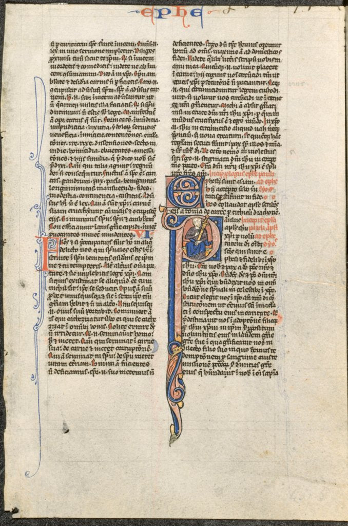 Detail of Leaf from a Latin Bible: Initial P with St. Paul Holding a Sword…, c. 1250 by Johannes Grusch Atelier (circle or workshop of)