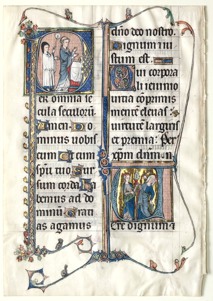 Detail of Leaf from a Missal with Two Historiated Initials: Initial P[er omnia saecula saeculorum]…, c. 1300 by Unknown