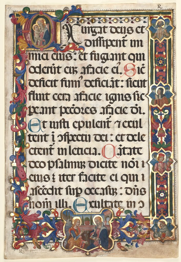 Detail of Leaf from a Psalter with Full Border with Medallions (Annunciation, SS. Jerome, Clare…, 1475 by Unknown