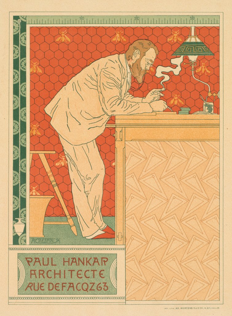 Detail of Les Maitres de lAffiche, Pl. 91: Paul Hankar, Architecte rue defacqz 63, c. 1894 by Adolphe Crespin