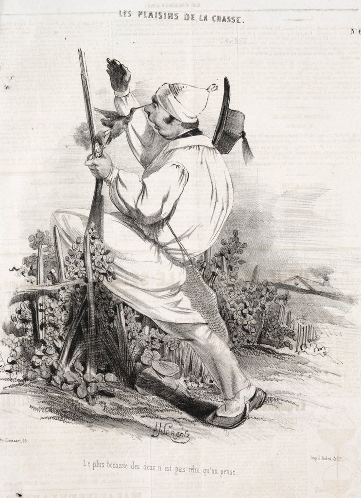 Detail of Les Plaisirs de la chasse: Le plus bécasse des deux nest pas celui quon pense, 1842 by Alade Joseph Lorentz