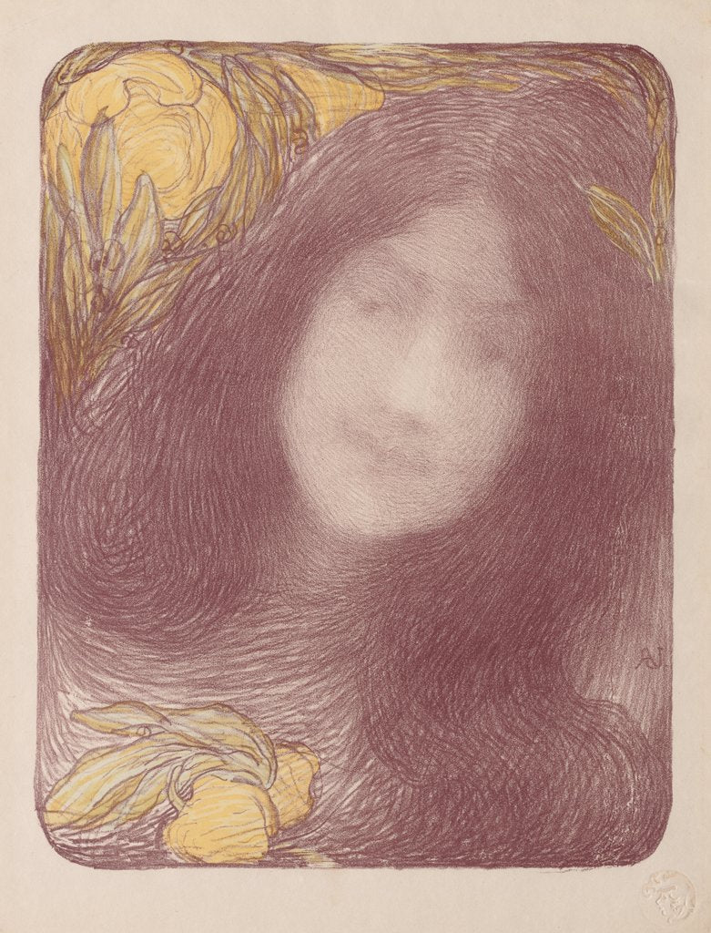 Detail of LEstampe moderne: Under the Flowers, c. 1893 by Edmond François Aman-Jean; : L'Estampe moderne