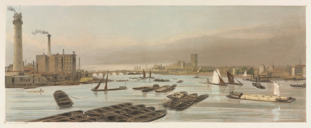 Detail of London As It Is: Westminster, from Waterloo Bridge, 1842 by Thomas Shotter Boys