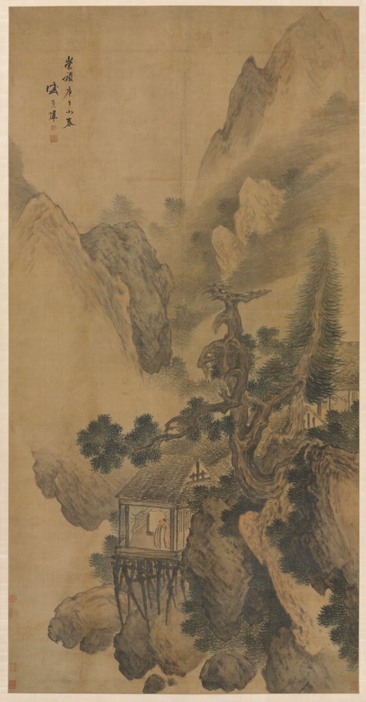 Detail of Lonely Retreat Overlooking a Misty Valley, 1630 by Sheng Maoye