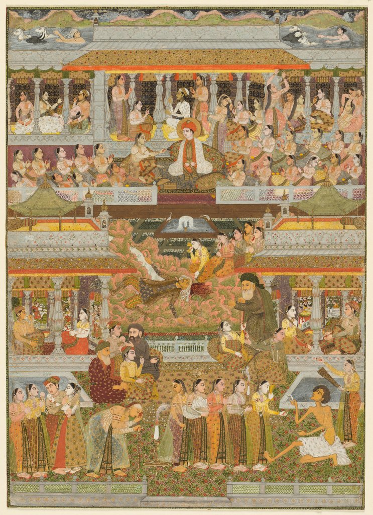 Detail of Lovers and beloveds: A composite of scenes from Persian, Urdu, and Sanskrit literature, c. 1735 by Chitarman II