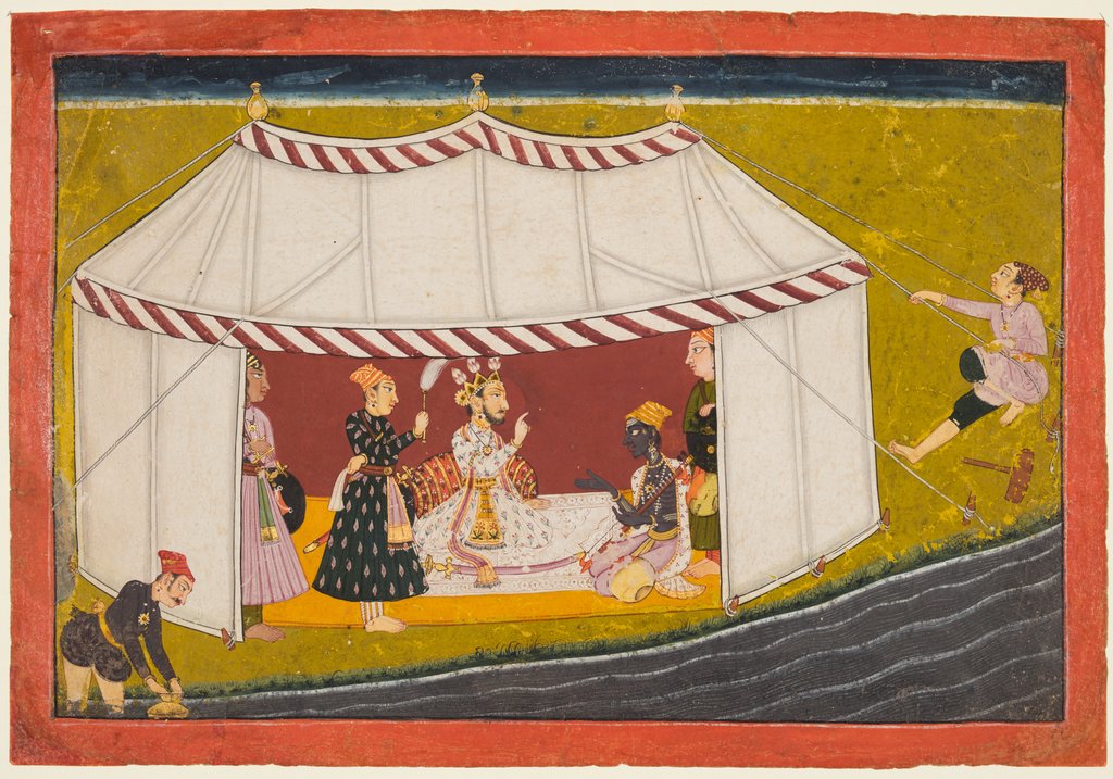 Detail of Madhava in a tent before a ruler, from a Madhavanala Kamakandala series, c. 1700 by Unknown