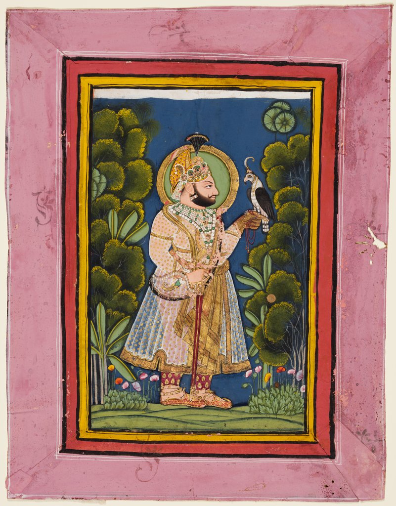 Detail of Maharana Jawan Singh in a forest holding a hawk, c. 1835 by Ghasi (possibly)