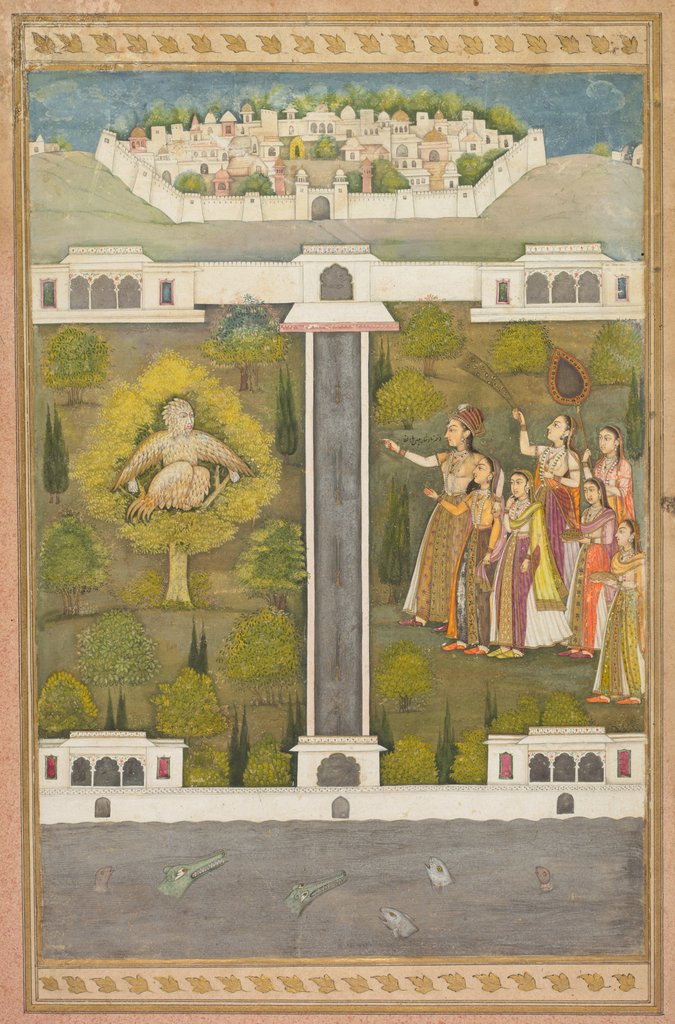 Detail of Mahliqa, Daughter of the Emperor of China, Pointing at the Bird-Man Khwaja Mubarak…, c. 171 by Unknown