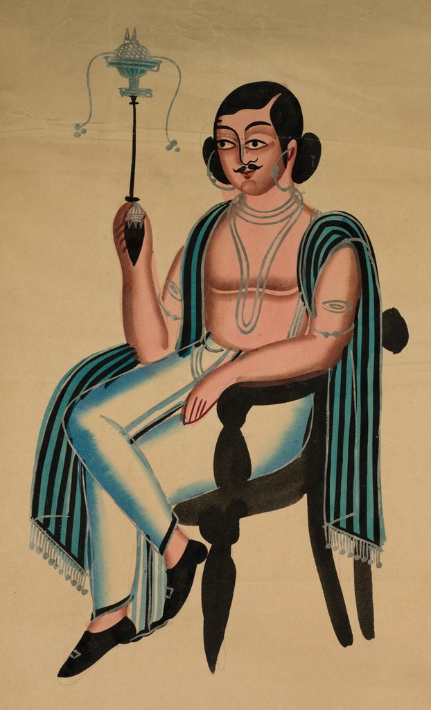 Detail of Man Seated in a European Chair Smoking a Margila Pipe, c. 1880 by Unknown