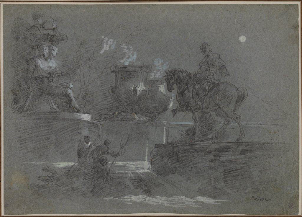 Detail of Monumental Sculpture in a Moonlit Park, c. 1842? by Giuseppe Bernardino Bison