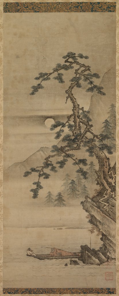 Detail of Moonlit Landscape of Pine Tree with Old Man in Boat, Muromachi period, 1392-1573 by Oguri Sotan