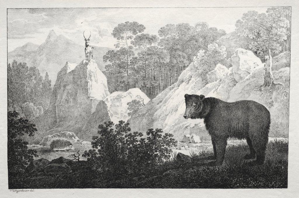 Detail of Mountainous Landscape with Bear in the Foreground by Maximilian Josef Wagenbauer