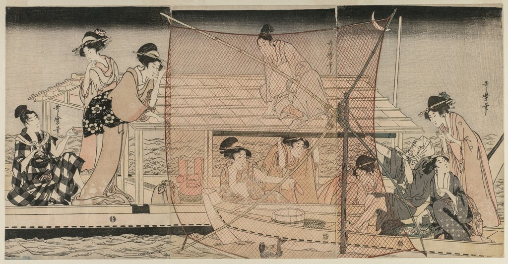 Detail of Net Fishing at Night on the Sumida River, c. 1800 by Kitagawa Utamaro
