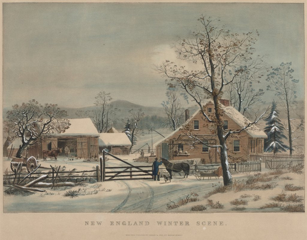 Detail of New England Winter Scene, 1861 by James Merritt Ives; Nathaniel Currier