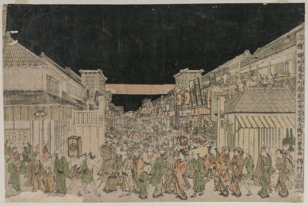 Detail of Night Scene, Street of Theatres, late 1700s-early 18002 by Unknown
