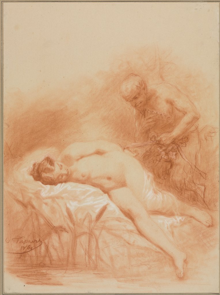 Detail of Nymphe et Faune, 1800s by Octave Tassaert