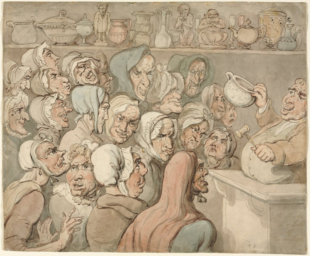Detail of Old Maids at a Sale of Curiosities by Thomas Rowlandson