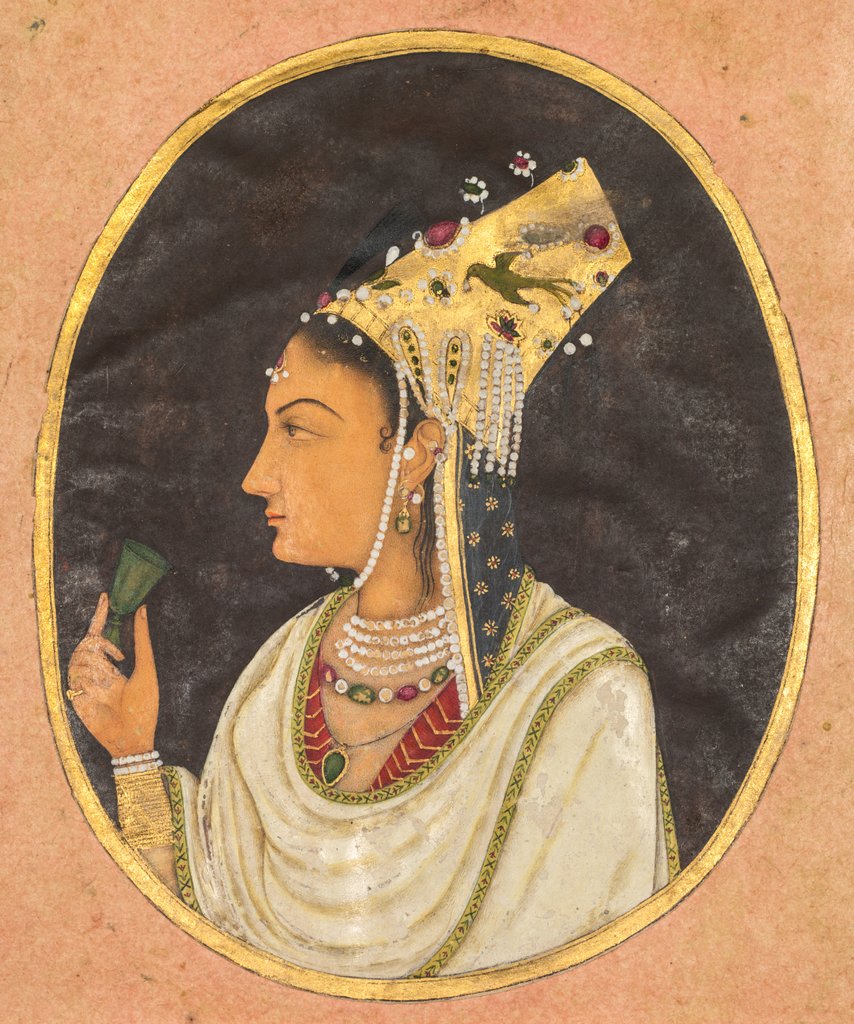 Detail of Oval portrait of a woman in a Chaghtai hat, c. 1740-50 by Unknown