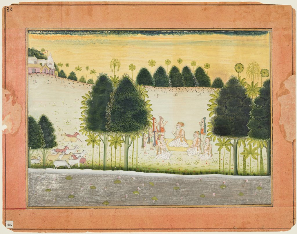 Detail of Page from a Bhagavata Purana: Nanda and the elders in council with the gopas, c. 1690-1700 by Unknown