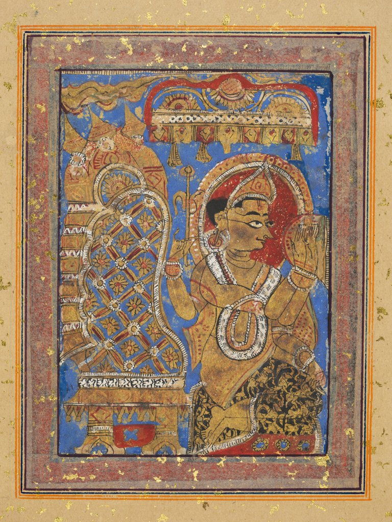 Detail of Page from a Kalpa-sutra: Indra paying homage to Mahavira, early 16th century by Unknown