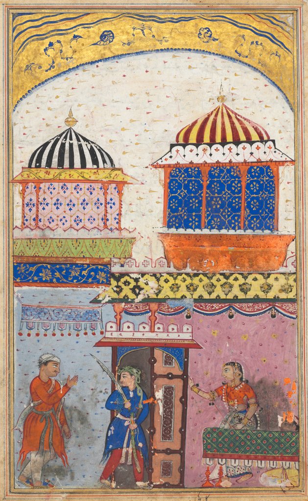 Detail of Page from Tales of a Parrot: Eighth night: A woman asks her lover to leave…, c. 1560 by Unknown