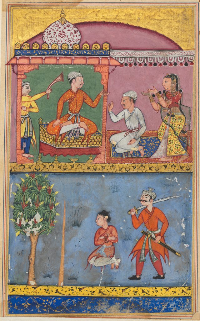 Detail of Page from Tales of a Parrot: Eighth night: The handmaiden appeals…, c. 1560 by Tara Chand