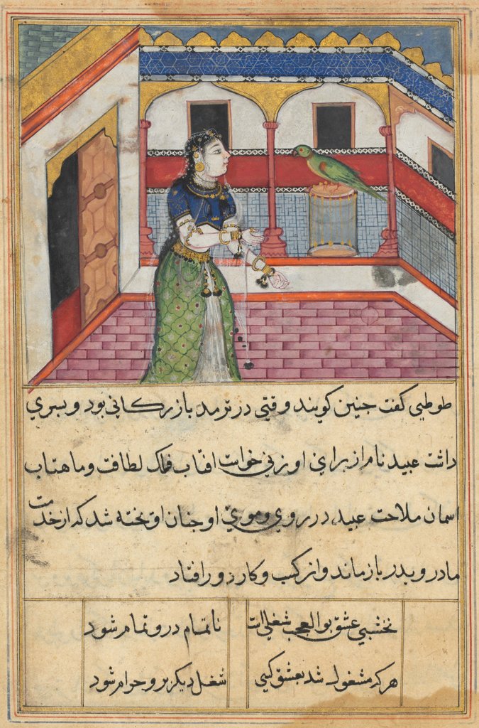 Detail of Page from Tales of a Parrot: Forty-second night: The parrot addresses…, c. 1560 by Unknown