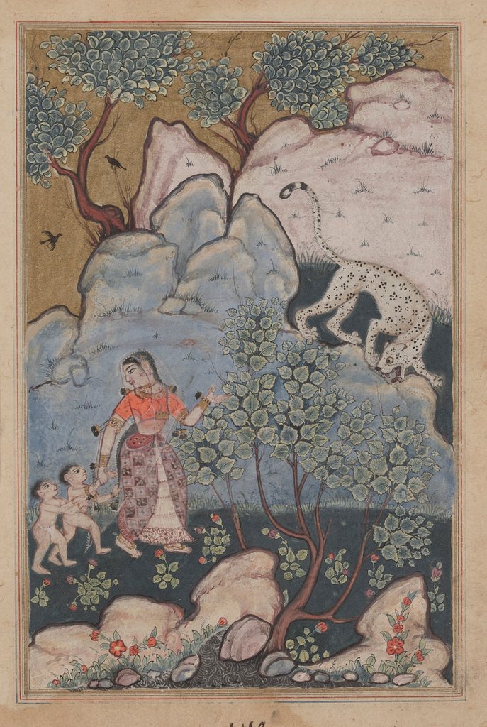 Detail of Page from Tales of a Parrot: Thirtieth night: A woman with two children…, c. 1560 by Unknown