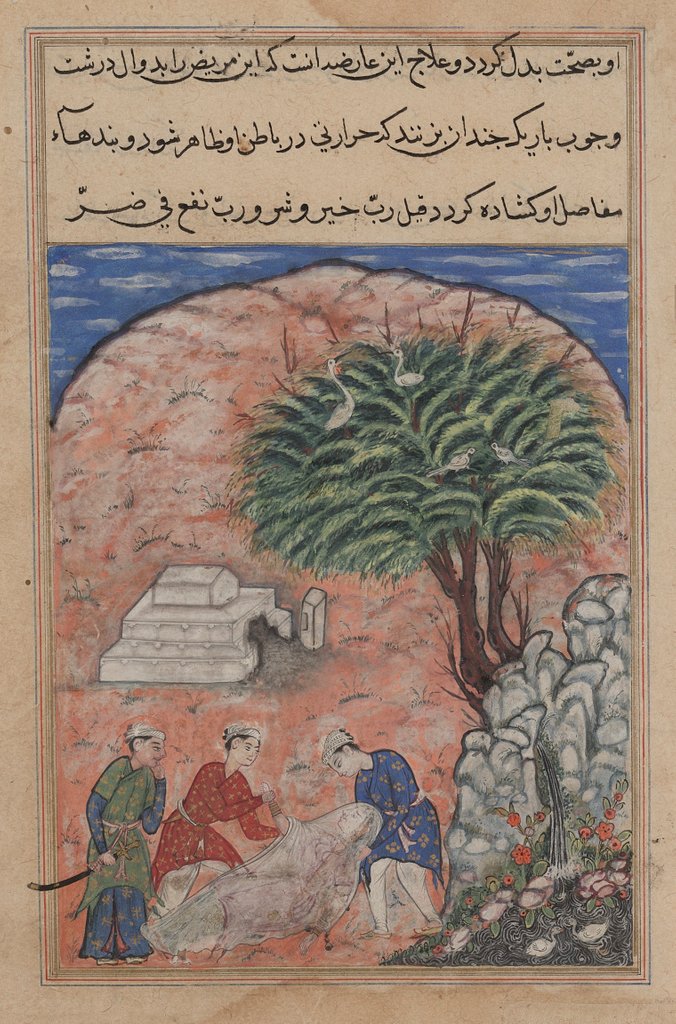 Detail of Page from Tales of a Parrot: Twentieth night: The suitors take…, c. 1560 by Unknown