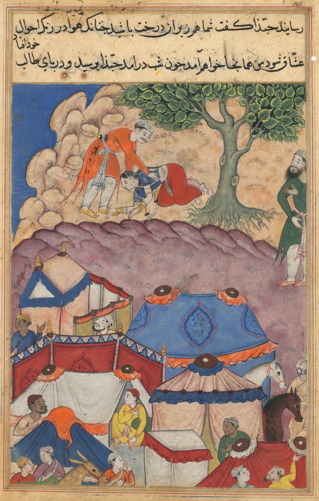 Detail of Page from Tales of a Parrot: Twenty-fourth night: Habbaza meets Bashir?, c. 1560 by Unknown
