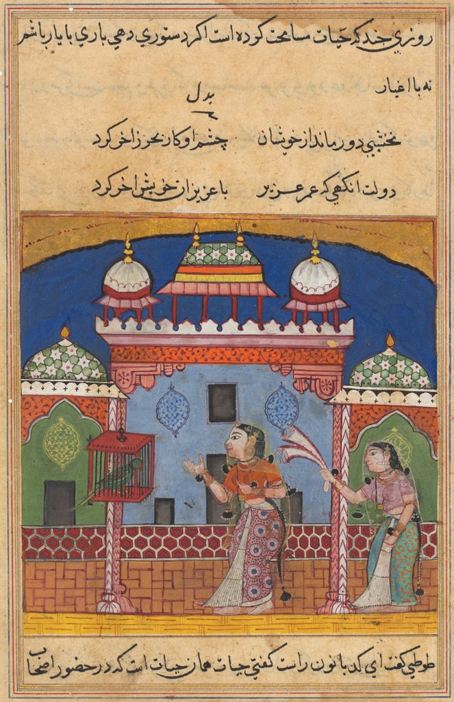 Detail of Page from Tales of a Parrot: Twenty-second night: The parrot addresses…, c. 1560 by Unknown