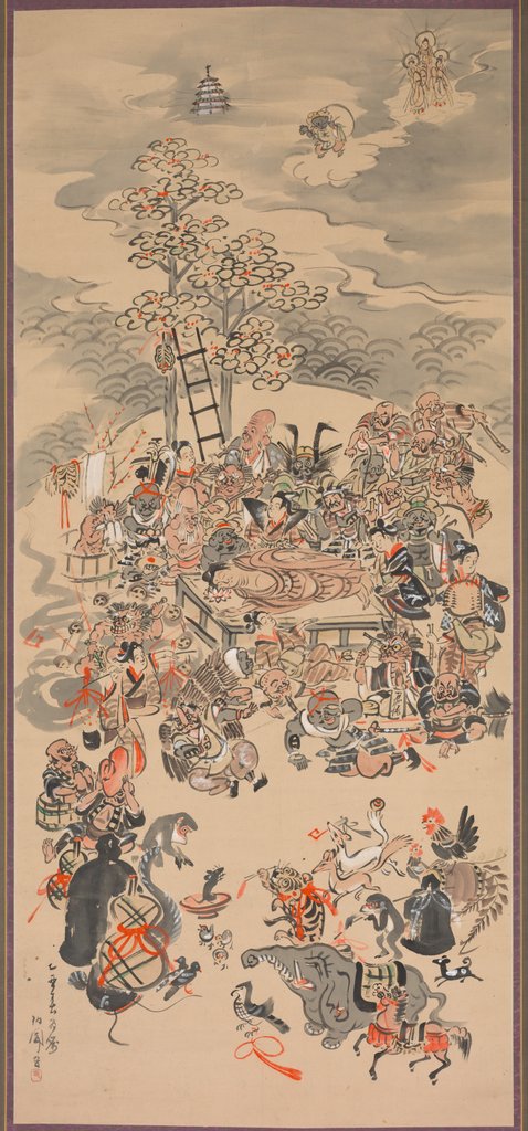 Detail of Parinirvana with Otsu-e Subjects, 1800s by Hakuen