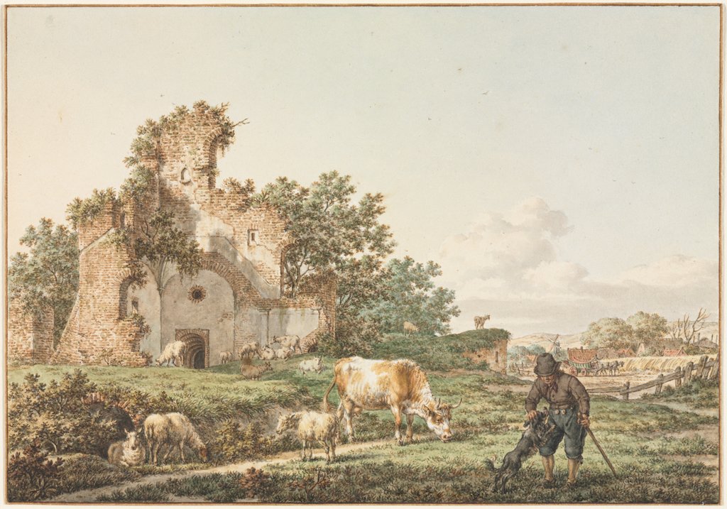 Detail of Pastoral Landscape with a Ruin, 1799 by Jacob Cats