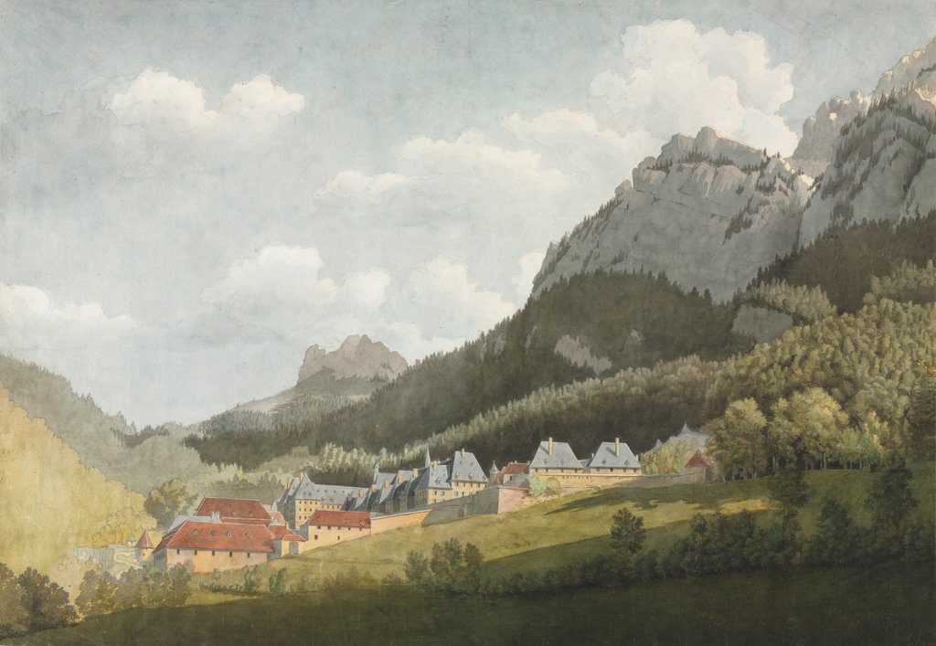 Detail of Paysage de la Grande Chartreuse, late 1700s-1800s by Jean Lubin Vauzelle (attributed to)